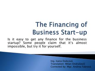 The Financing of Business Start-up