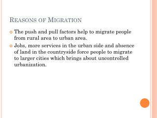 Reasons of Migration