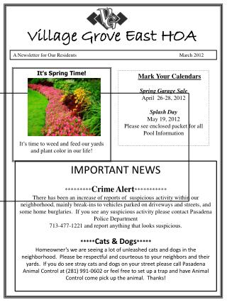 A Newsletter for Our Residents	 	 March 2012