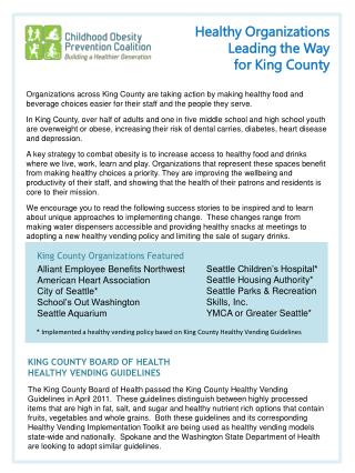 Healthy Organizations Leading the Way for King County