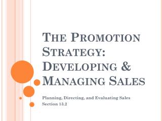 The Promotion Strategy: Developing &amp; Managing Sales