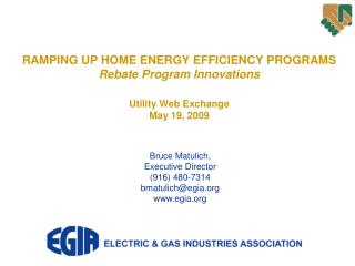 RAMPING UP HOME ENERGY EFFICIENCY PROGRAMS Rebate Program Innovations Utility Web Exchange May 19, 2009