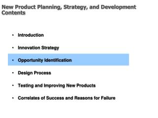New Product Planning, Strategy, and Development Contents