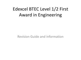 Edexcel BTEC Level 1/2 First Award in Engineering