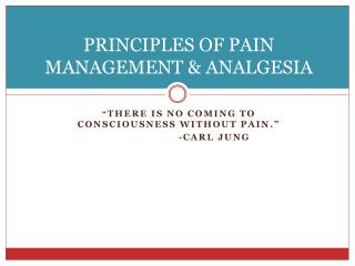 PRINCIPLES OF PAIN MANAGEMENT &amp; ANALGESIA