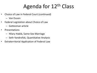 Agenda for 12 th Class
