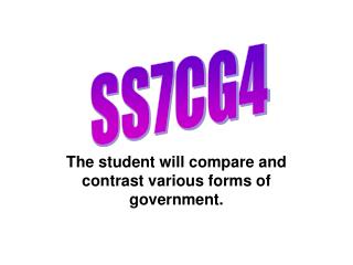 The student will compare and contrast various forms of government.