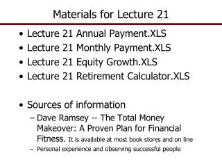 Materials for Lecture 21