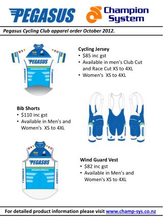 Cycling Jersey 	 	$85 inc gst 	Available in men's Club Cut 	and Race Cut XS to 4XL 	Women's XS to 4XL