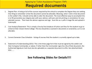 Applying for Tuition Assistance Program (TAP) Required documents