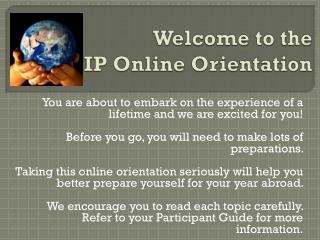 Welcome to the IP Online Orientation