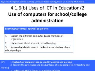 4.1.6(b) Uses of ICT in Education/2 Use of computers for school/college administration