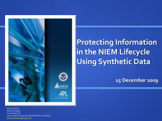 Protecting Information in the NIEM Lifecycle Using Synthetic Data