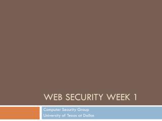 Web SecuritY Week 1