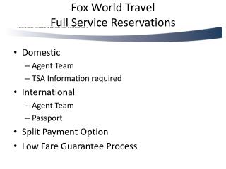 Fox World Travel Full Service Reservations