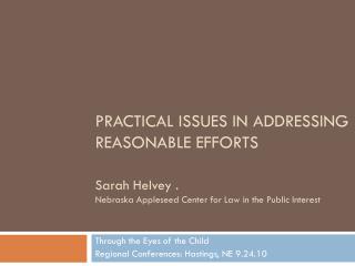 Practical Issues in addressing Reasonable Efforts Sarah Helvey . Nebraska Appleseed Center for Law in the Public Intere
