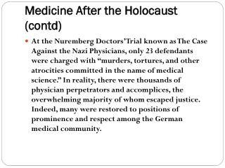 Medicine After the Holocaust (contd)