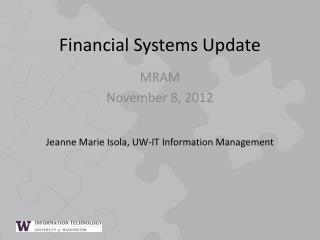 Financial Systems Update