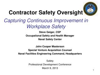 Contractor Safety Oversight Capturing Continuous Improvement in Workplace Safety