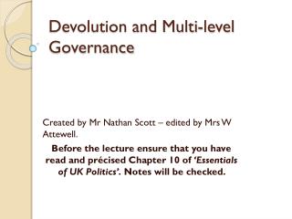 Devolution and Multi-level Governance
