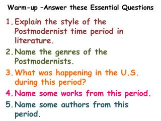 Warm-up –Answer these Essential Questions