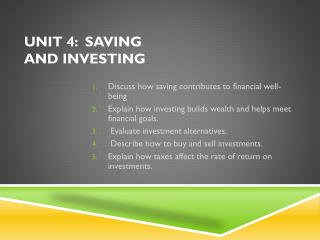 Unit 4: Saving and Investing