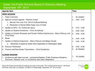 Green Dot Public Schools Board of Directors Meeting September 18 th , 2013
