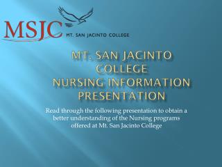 Mt. San Jacinto College Nursing Information Presentation