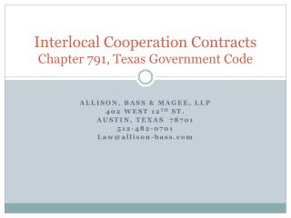 Interlocal Cooperation Contracts Chapter 791, Texas Government Code