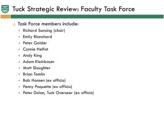 Tuck Strategic Review: Faculty Task Force