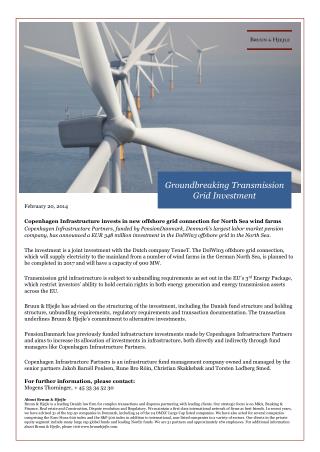 February 20, 2014 Copenhagen Infrastructure invests in new offshore grid connection for North Sea wind farms