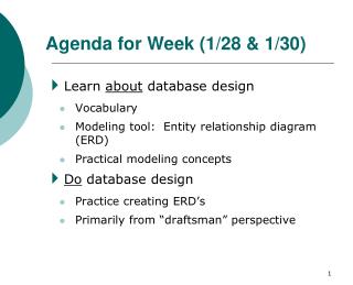 Agenda for Week (1/28 &amp; 1/30)