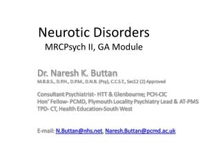 Neurotic Disorders MRCPsych II, GA Module