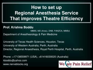 How to set up Regional Anesthesia Service That improves Theatre Efficiency