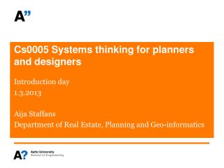 Cs0005 Systems thinking for planners and designers