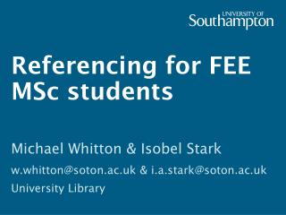 Referencing for FEE MSc students