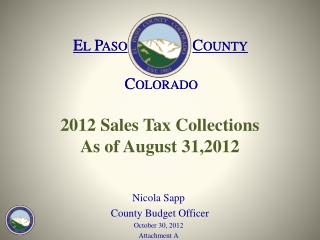 2012 Sales Tax Collections As of August 31,2012