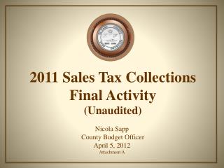2011 Sales Tax Collections Final Activity (Unaudited)