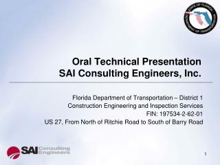 Oral Technical Presentation SAI Consulting Engineers, Inc.