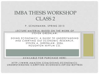 IMBA Thesis Workshop Class 2