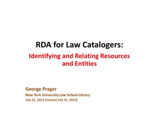 RDA for Law Catalogers: