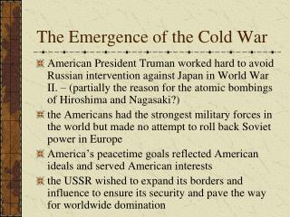 The Emergence of the Cold War