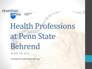 Health Professions at Penn State Behrend