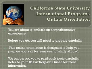 California State University International Programs Online Orientation