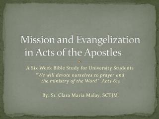 Mission and Evangelization in Acts of the Apostles