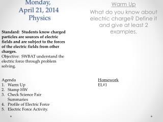 Monday, April 21, 2014 Physics