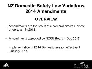 NZ Domestic Safety Law Variations 2014 Amendments