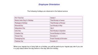 The following holidays are observed in the federal service