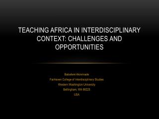 Teaching Africa in interdisciplinary context: CHALLENGES AND OPPORTUNITIES
