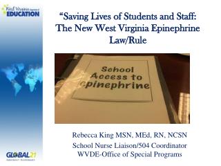 Rebecca King MSN, MEd, RN, NCSN School Nurse Liaison/504 Coordinator WVDE-Office of Special Programs